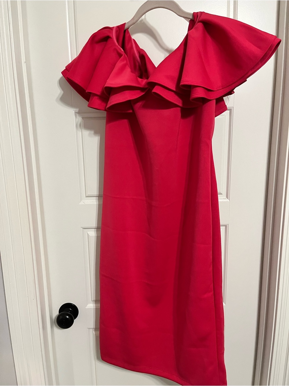 One-Shoulder Red Ruffle Dress